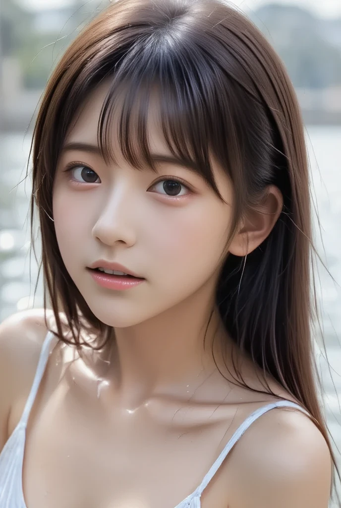 (masterpiece),((ultra-detailed)), (highly detailed CG illustration),(expressionless), (best quality:1.2),realistic8K UHD,High definition,(1girl:1.2),High quality texture,intricate details,detailed texture,finely detailed,high detail,extremely detailed cg,High quality shadow,a realistic representation of the face,Detailed beautiful delicate face,Detailed beautiful delicate eyes, brown eye pupil, a face of perfect proportion,Depth of field,Cinematic Light,Lens Flare,Ray tracing,perspective,20s, Prominent Nose,slender face,tall girl, (big eyes:1.2),blush,glossy lips,perfect body,lean body,Particles of Light,(narrow waist:1.3),large breast, distinct_image, high_resolution, (lustrous skin), solo focus, (brown hair), (finely detailed beautiful eyes and detailed face),(detailed face), (hair streaked hair), light source contrast, medium hair, ((smile)), (pureerosface_v1:0.5) , (ulzzang-6500-v1.1:0.5), <lora:add_detail:0.6>, <lora:sd-No.187:0.4> <lora:sweetyMixGirl_V1:0.3>, <lora:japaneseDollLikeness_v10:0.3>, (((white shirt, blue top))),