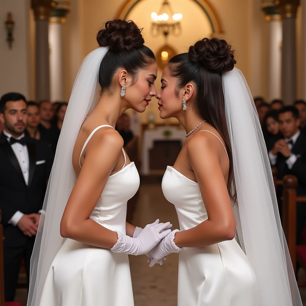 Isabel Merced, group of girls in colored wedding dresses, (long bob_cut hair), choker, (kissing:1.3), (skin texture:1.1), (high detail face:1.1), full bodyshot, high detail body, high detail clothes, (big breasts:1.3),(masterpiece), (realistic), ultra high definition, 4k, ultra high resolution, cinematic lighting, rim lighting, photo by Arny Freytag, RAW image