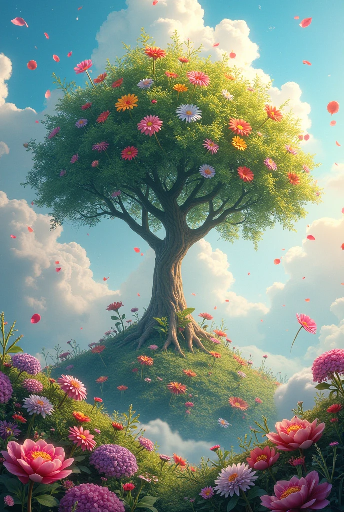 You could create an image of a very nice and colorful tree that represents the dreams and goals of children and under the tree a girl lying down thinking