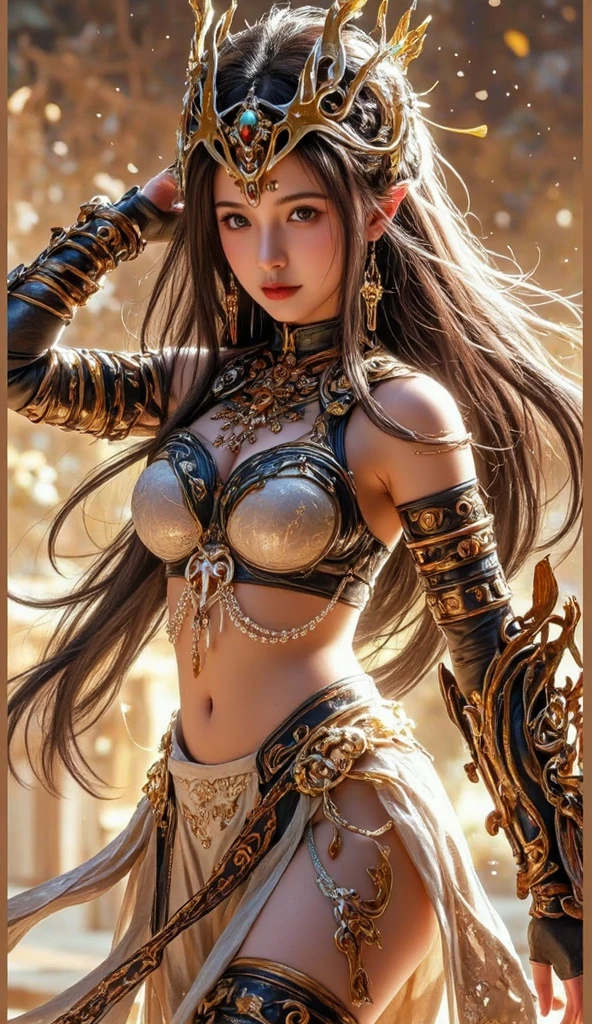 a cute centaur girl, elegant and gorgeous frilled bikini, fragrant flowers, bare shoulder, intricate detailed face, longeyelashes, detailed lips, detailed navel, detailed thigh, (best quality,4k,8k,highres,masterpiece:1.2),ultra-detailed,(realistic,photorealistic,photo-realistic:1.37),fantasy,digital art,concept art,warm colors,soft lighting,highly detailed