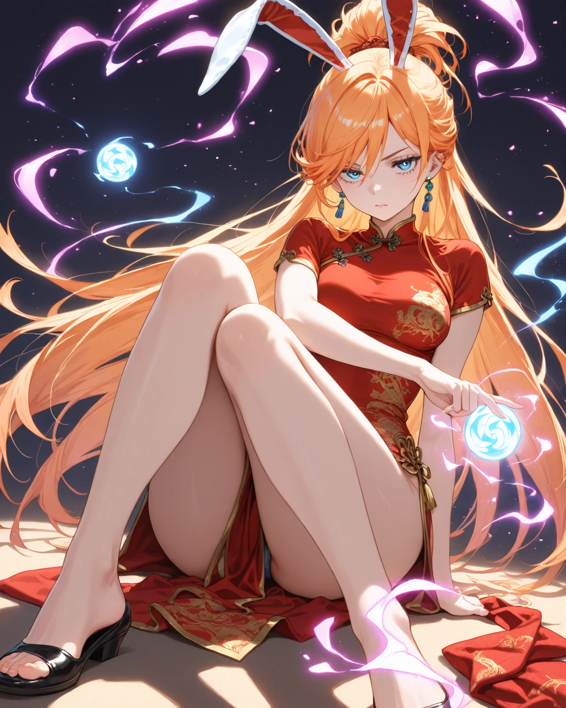 (best quality,highres,masterpiece:1.2),ultra-detailed,realistic,4k resolution,anime style,Asian painting elements,Chinese ancient style,one girl looking down haughtily,beautiful girl,perfect figure,slim waist,solo,flowing golden hair,long hair,exquisite and beautiful eyes,(golden vertical pupils),detailed face,delicate skin,snow-white complexion,((proud expression)),(angry),pure white outfit,((full body shot))