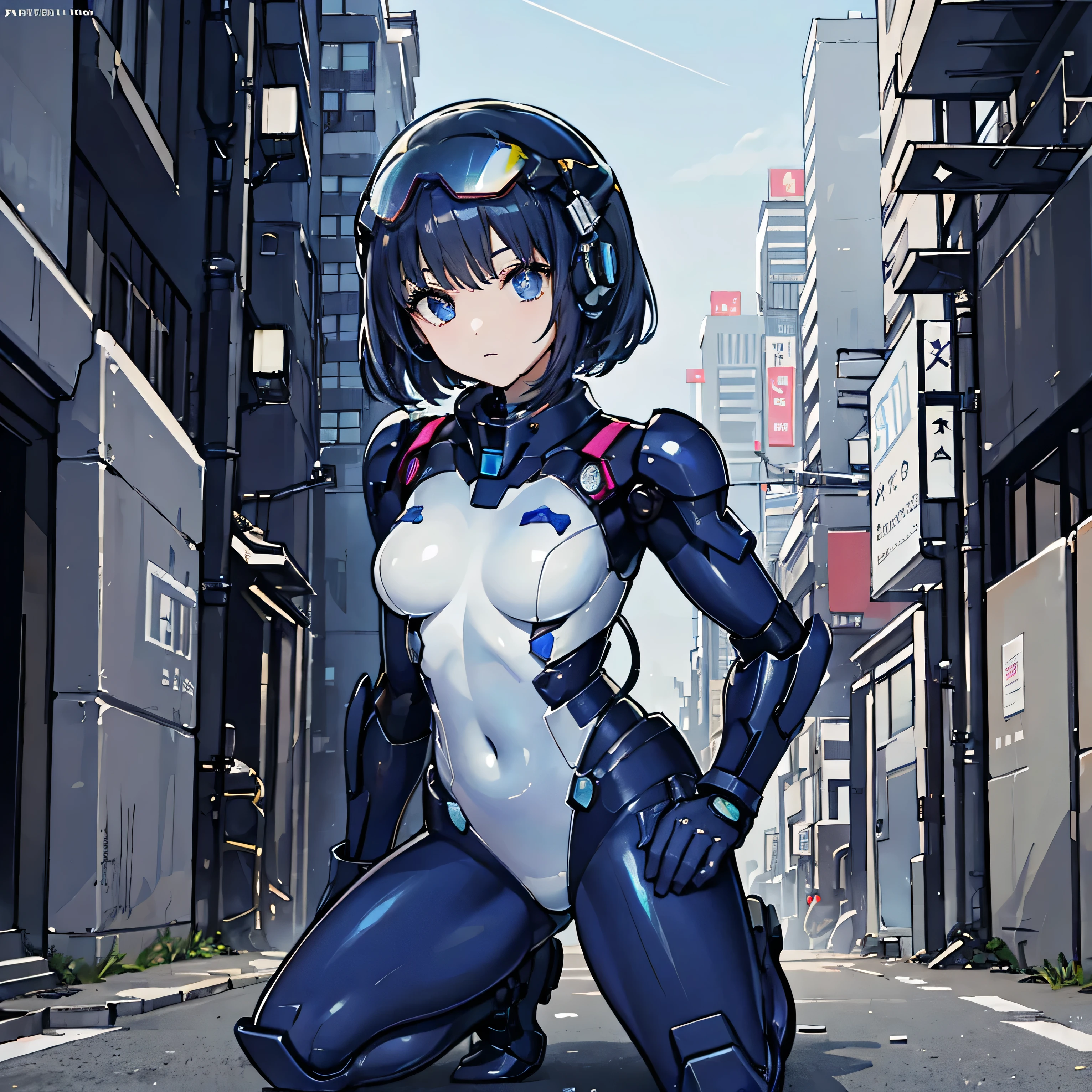 Sexy teen robot with lace-up weapons in cyber punk anime style