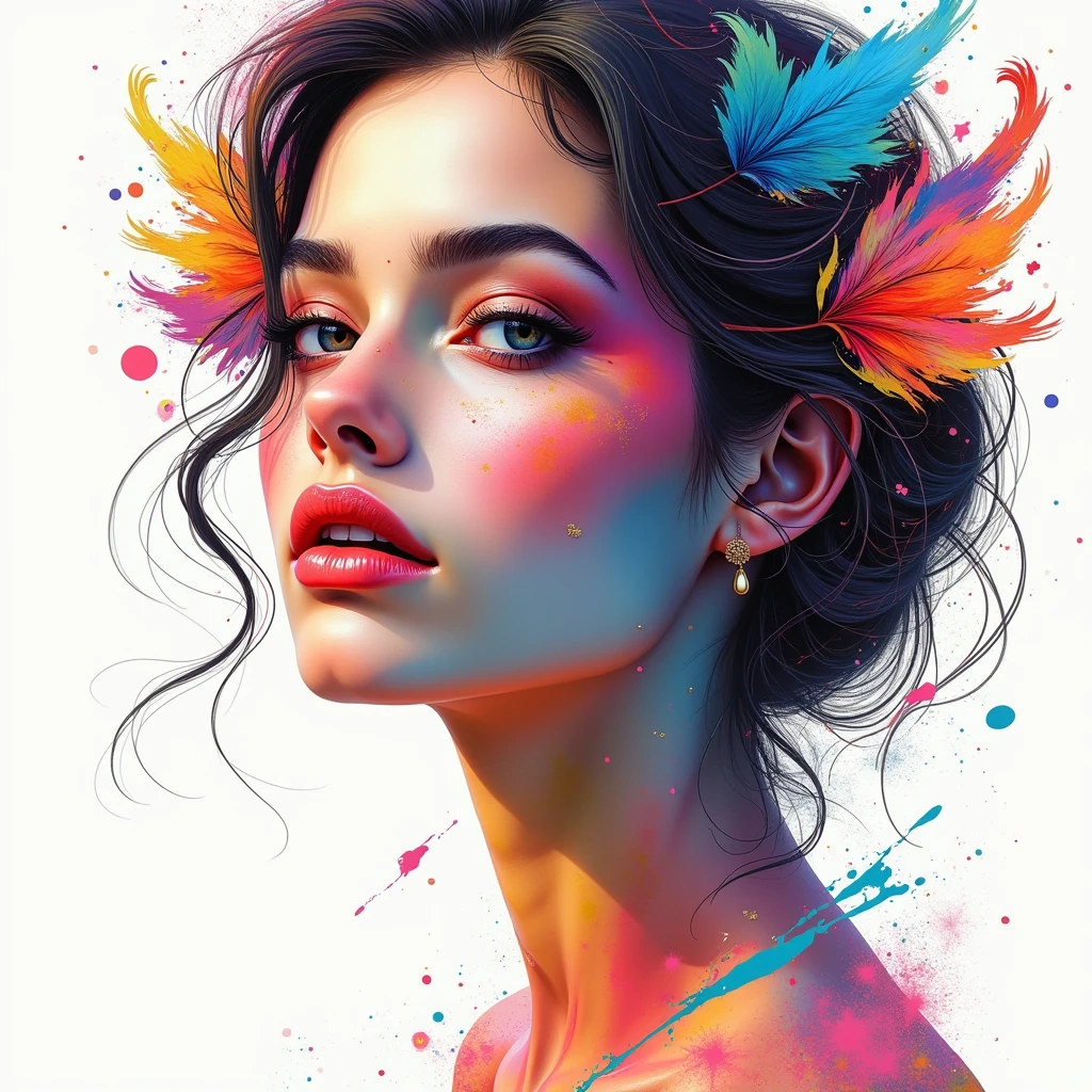 Colorful Woman Portrait Wall Art Print Abstract Girl Poster Home Decor ...