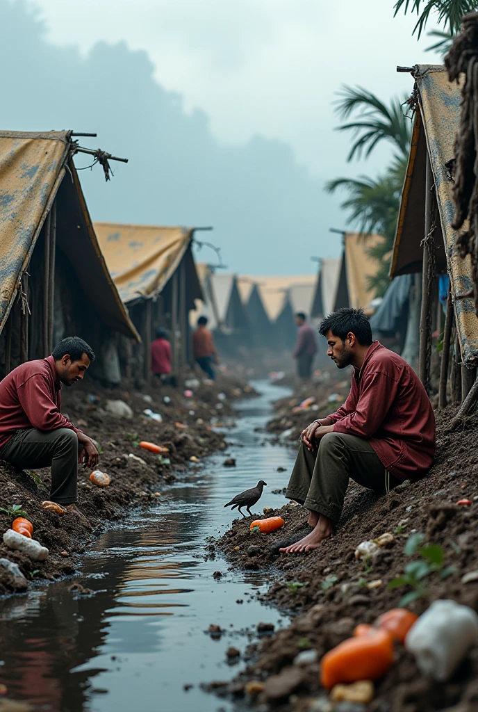 Temporary shelters with flood-affected families seeking refuge.