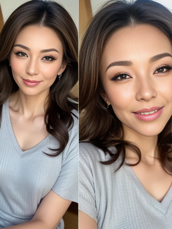 ((BUN HAIRSTYLE)), realisitic、(top-quality), matured malay women、Realistic 20 year old dark skin malay face girl, dark skin、wife, mother, (((beautiful nipple)))、Cleavage is fully exposed、Erotic panties、kitchen、messy kitchen, ((Sex in cowgirl position))、((Colossal tits:1.4)) 、((Very small face))、all-fours,Professional bright lighting、Leans forward heavily、Face kissing、erotick、((Chibi girl in loli))、Pale blue loose blouse、gym shorts, ((seduce face)), smile