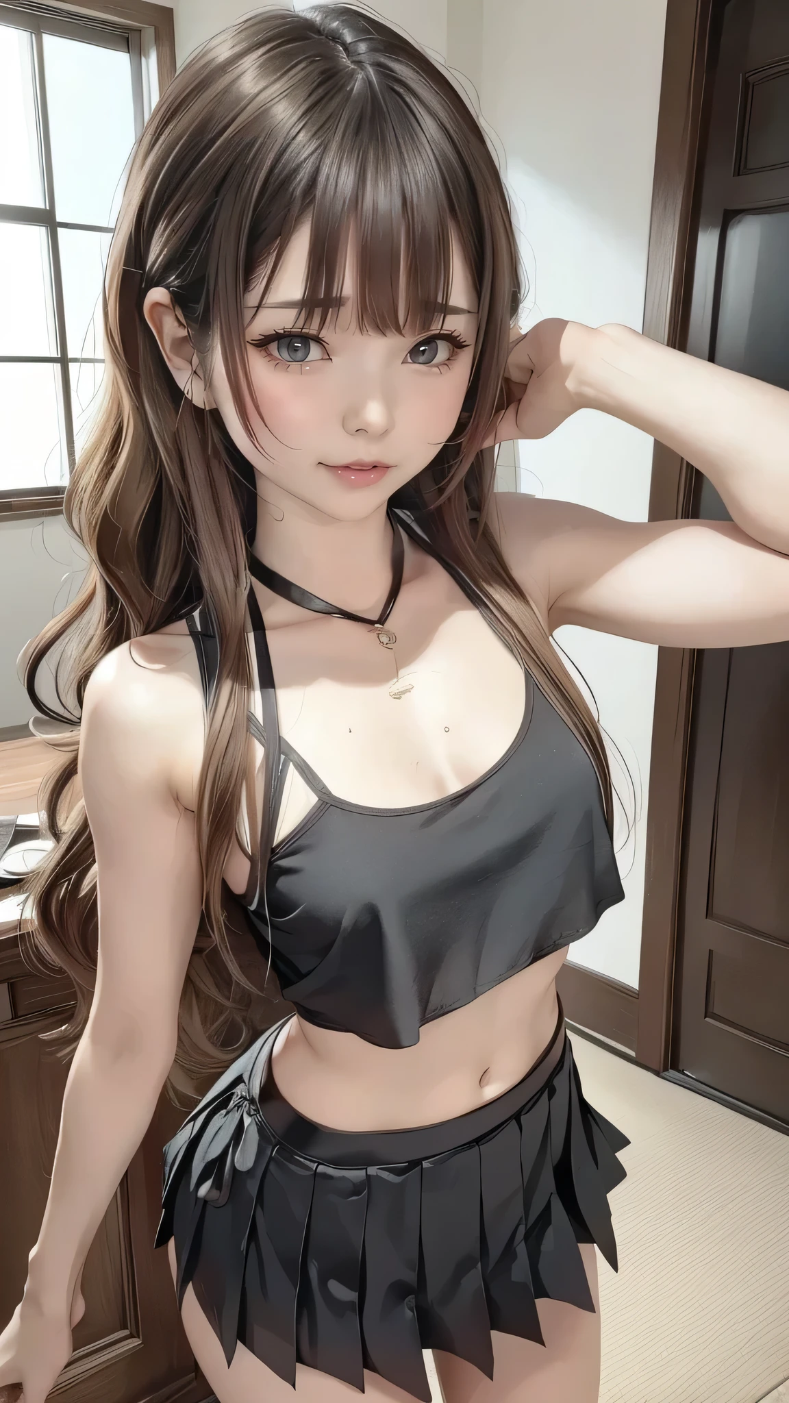 The character costume is KPOP, Hallyu, K-pop anime art style, Hallyu frontline style, Hallyu art style, kpop style, official artwork, Chibi art, Pisif, Blackpink style, cute. KPOP artwork in various poses, The popularity of Pisif art station, lingerie, 16 year old chibi,