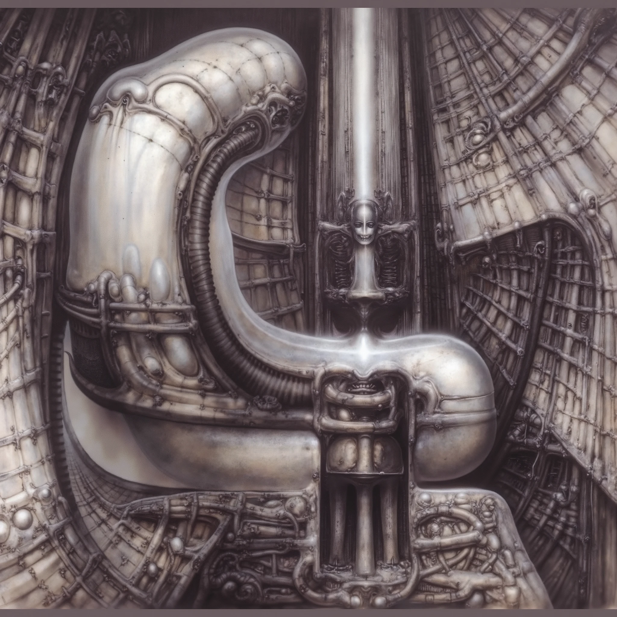 Please reproduce the original image as accurately as possible, capturing the intricate details of the biomechanical structures, the dramatic lighting, and the overall sense of unease. Find and enhance depiction of Giger's demons and creatures.(best quality:1.4). Use DARK BLACK COLORS.The final image should evoke the same sense of awe and dread as the original artwork by H.R. Giger,, (best quality:1.4), H.R. GIGER, BY GIGER, a mural depicting a antient dark god with dark powers connected to death and darkness, tendrils stretch from there fingertips, monsters lay at there feet, it is the mother of monsters, she feeds the monsters via tentacles on her fingertips, mother of all monsters, codex, her eyes shine, golden details, she feeds monsters, symmetrical, perfect, evil, darkness,