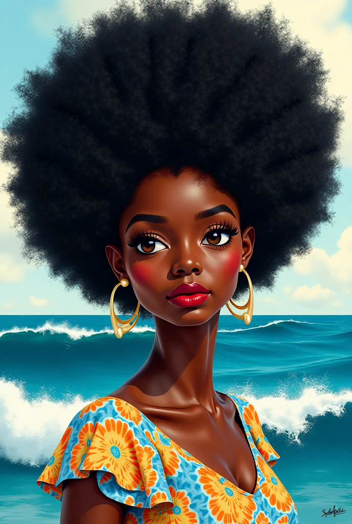 ebony teenage girl, afro hairstyle, on a beach, --auto --s2