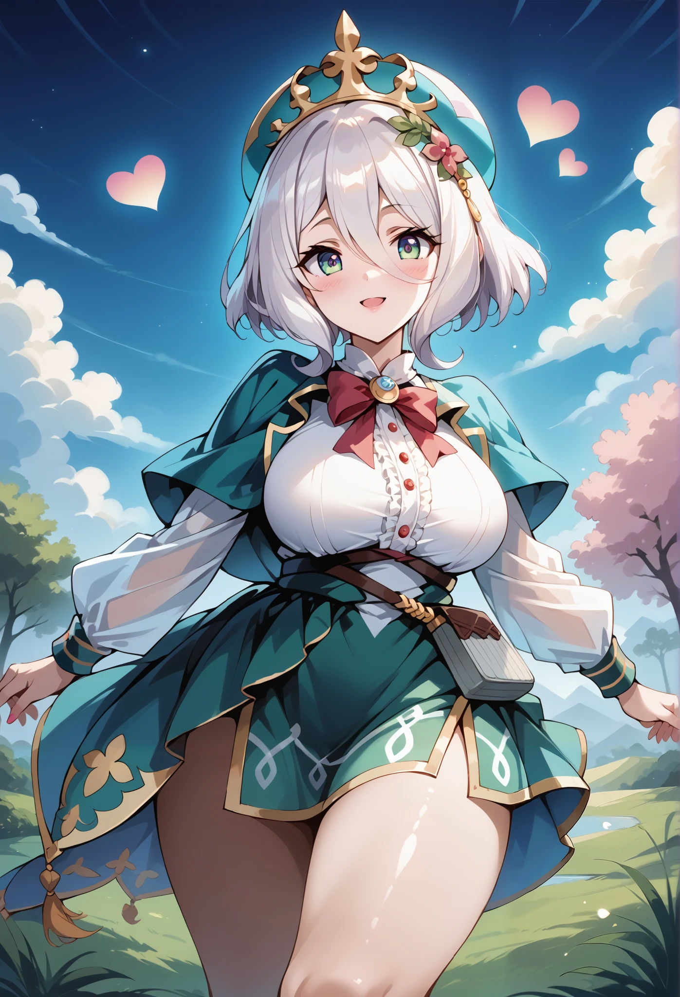 score_9, score_8_up, score_7_up, source_anime, 4K,perfect fingers,(perfect hands, perfect anatomy),prefect lighting, very aesthetic, intricate details,highly detailed background, masterpiece, high quality, best quality, high resolution,
1 girl,solo,Kokoro(Princess Connect),large breast,,
wearing ((casual dress, frills,ornate clothing, )),,
action pose,playful smile,seanic view, hearts, blowing kiss, solo focus, day, eye_focus,