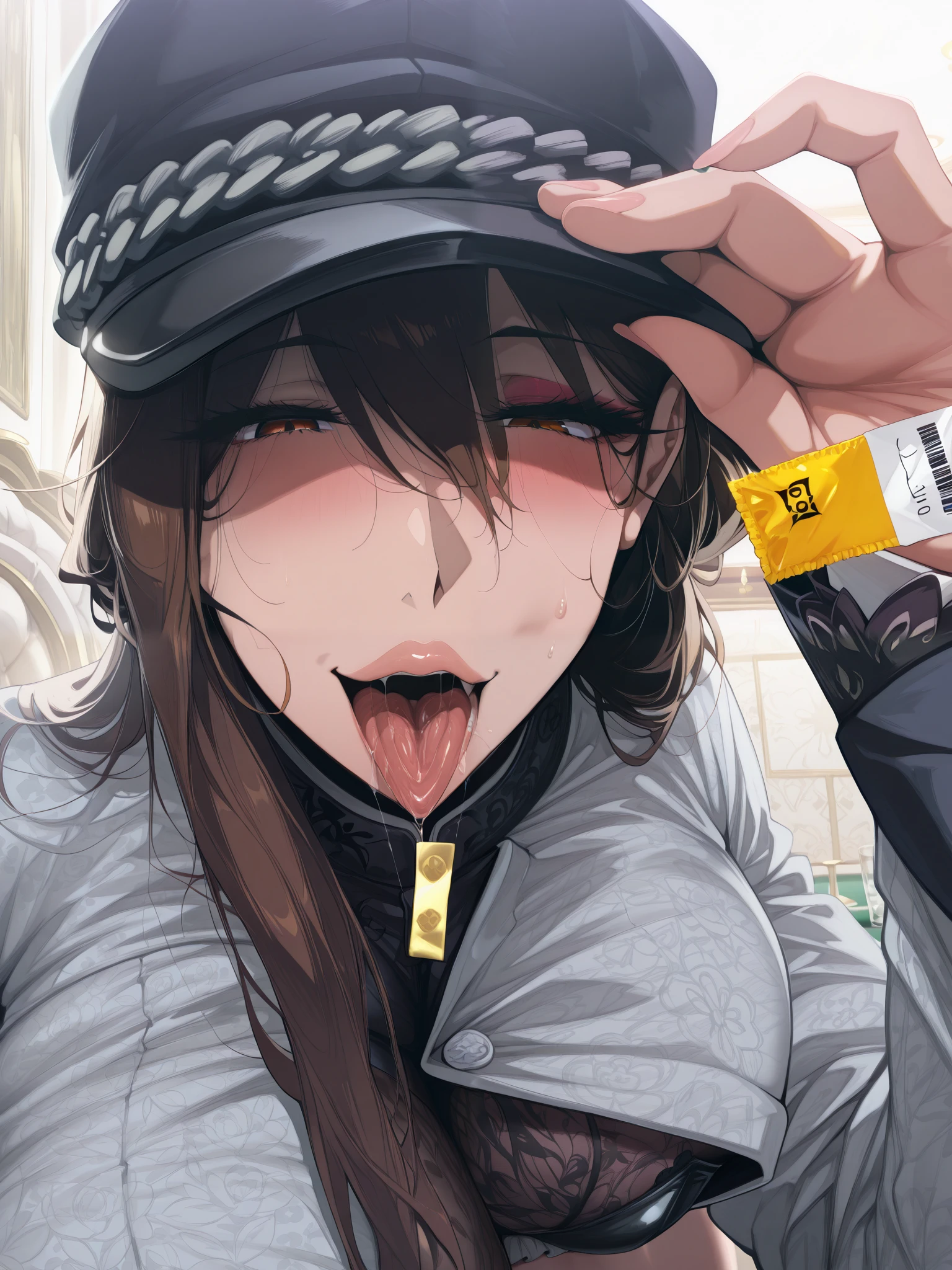 最 高 quality , 高 quality , details, high resolution, 8k, 超 high resolution, soft saturation, プロの quality , Nagasaki Wild Rose , Kugisaki Wild Rose - ( Jujutsu Kaisen), perfect contrast , estrus, Excited ., sensual woman , Legged seat, Playboy Bunny Girl, score_9, score_8_up, score_7_up, score_6_up, score_5_up, score_4_up, source_anime, tag1, tag 2, quality_masterpiece, anatomically accurate, beautiful face, Close, Beautifully illustrated faces and eyes down to the smallest detail, Attractive顔 , detailsな顔, Kind Face, detailsなスキン, Big Breasts, sensual woman, Female High School Student, elegant , Attractive, Bitch, Final, Prostitute, Voluptuous, seductive, Attractive, Love Handle , Carvicious, seductive, 美しいhair, hair, SIDELOCK, onstage, effectively shows off his eyeshadow with a high ponytail, Finalty, improving white space from head to thigh , White-skinned Women , 非常に Carvicious,Casino Room, plump lips, bloomers, Massive in Mouth, Coupling Disconnection POV , Low angle view , hold, look down, , erections under clothes, male, 1 person( legs extended), lean forward, open your mouth , stick out your tongue, Saliva trace , fellatio pose, sweated,中古condom,condom, drool, male性に囲まれて