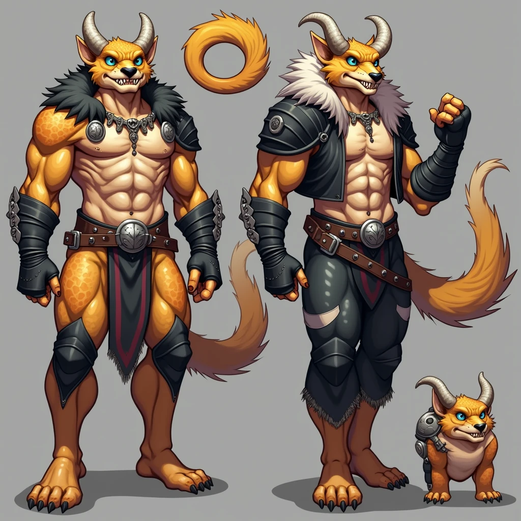 Create a hybrid anthropomorphic furry between a dragon, a wolf and a fox with characteristics where it has nine fox tails, dragon wings, fur that only has on the back to the head, wolf ears with dragon horns and a wolf nose and scales covering his arms, abdomen and chunk and legs