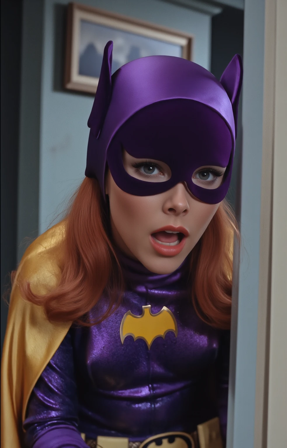 Batgirl hosting a cooking televison show in 1992, 90vhs <lora:90VHS:1> ,((grainy picture)), <lora:batgirlTheKillingJoke_v10:1>,realistic