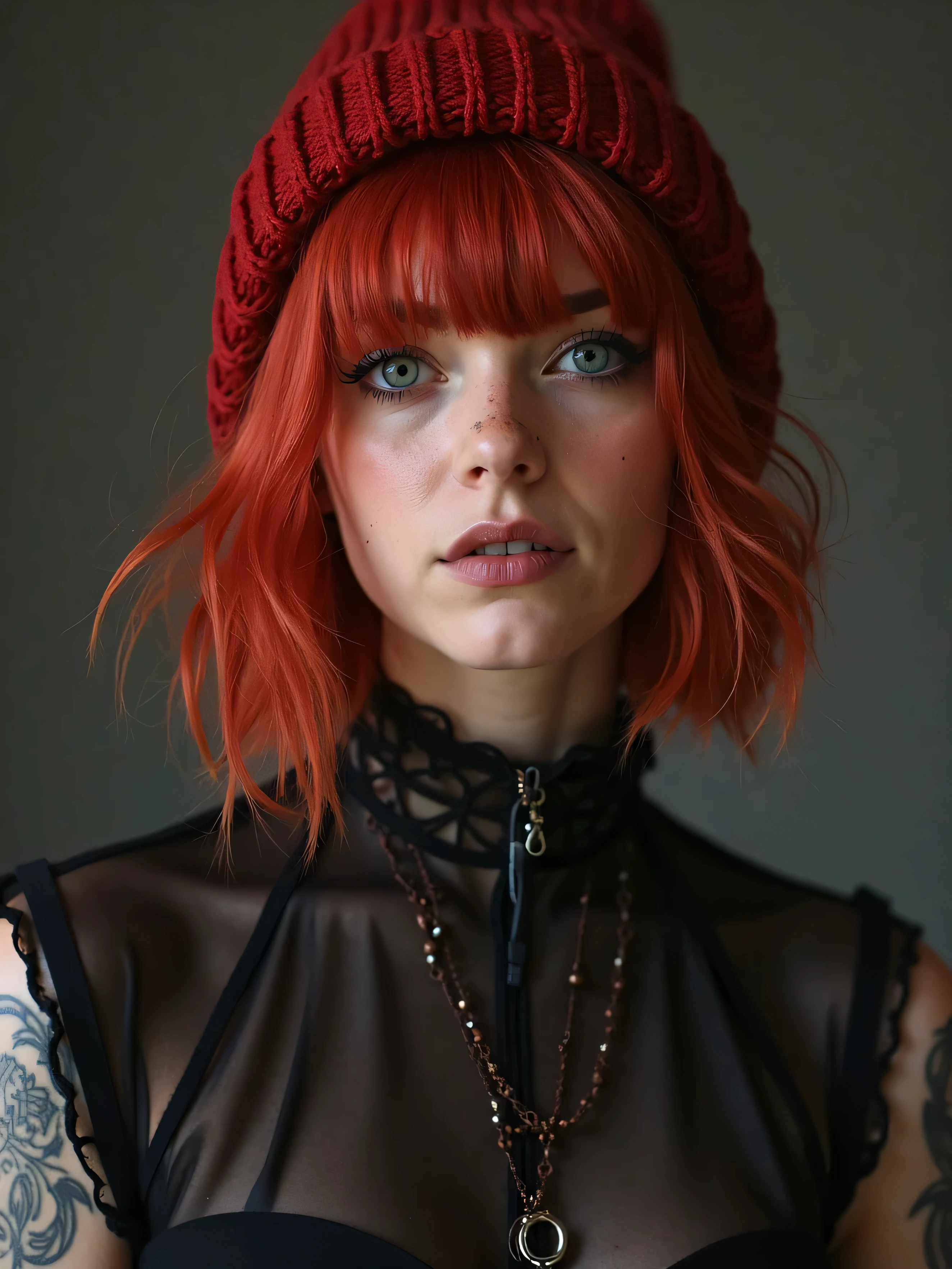 Sarah McTaggart, 1girl, rock girl, Red hair, cropped hair, tattoos, big eyes, knit hat, red knit, indie, modern, black silk, sheer see-through black silk, Transviolet, alternative pop-rock band
Playing with a short fuse
Got my sabertooth stare
That could take you out
Never seen softer
Chainmail armor
I know how to cut em down
But with you I let it
Unapologetically drop
All defenses now
I can be a menace
But you kinda get it
So we put our weapons down
And under your finger tips
Golden sparks fly
Light up my skin in the darkest of nights
With you I'm safe
Feeling so high
You kiss me and everything melts
In the softcore
Kiss me and everything melts
In the softcore
Kiss me and everything melts away
I cling to my habits
Convince you I'm tough
But I'm acting
And I'm a good actress
The truth is I'm panicking
Hoping the next manic episode
Gets me where I'm going
With you I let it
Unapologetically drop
All defenses now
I know
I can be a menace
But you kinda get it
So we put our weapons down
And under your finger tips
Golden sparks fly
Light up my skin in the darkest of nights
With you I'm safe
Feeling so high
You kiss me and everything melts
In the softcore
Kiss me and everything melts
In the softcore
Kiss me and everything melts away
Pin me to the floor
Never let me go
Tell me that I'm yours
Tell me I'm the one, one that you adore
Pin me to the floor
Never let me go
Tell me that I'm yours (kiss me and everything melts away)
Tell me I'm the one, one that you adore
Pin me to the floor
Never let me go
Tell me that I'm yours
Tell me I'm the one, one that you adore
Pin me to the floor
Never let me go
Tell me that I'm yours
Tell me I'm the one, one that you adore
(Kiss me and everything melts away)
And under your finger tips
Golden sparks fly
Light up my skin in the darkest of nights
With you I'm safe
Feeling so high
You kiss me and everything melts
In the softcore
Kiss me and everything melts
In the softcore
Kiss me and everything melts away