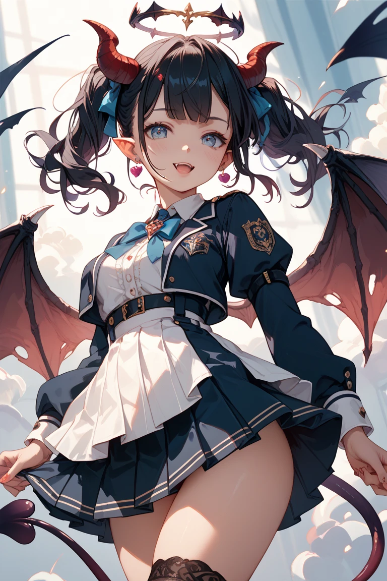 ((top-quality, 8K, ​masterpiece:1.4)), (Photorealsitic, Raw photography, Top image quality:1.5), beautiful  lighting, Movies in which girls shine, realistic shadow, huge filesize, Vibrant colors, Brilliant image quality, colourfull, Fantasia [hight resolution], (17-year-old beautiful girl:1.6), (Lori:1.2), (Junior Idol), Well-formed fingers, ((Cute pose with arms crossed behind back:1.5)), ((Glittering Perfect Beautiful Girl:1.3)), a handsome, a cool, (innocent smiles:1.2), ((Super Cute Super Beautiful Girl)), (Crisp and gentle eyes), dual, (with blush cheeks:1.4), ((morning、Beautiful girl with demon wings and tail in transparent sexy black devil costume:1.3)), Cute hair in short cuts, ((Show me your cute ass:1.6)), Perfect and beautiful body, Lovely room, Innocent Girl, Japan beautiful girl, Shines