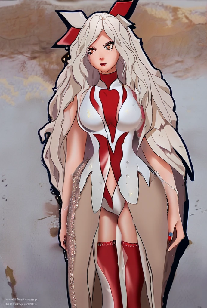 ((bare arms)), ((bare shoulders)), ((bare legs)), 1_girl, Alone, white hair, (((long hair))), yellow eyes, Big breasts, thick thighs, happy, (tanned skin), Erotic, Sensual, high quality, choker, dark skin, big breasts, Abdomen, big ass, Fat ass