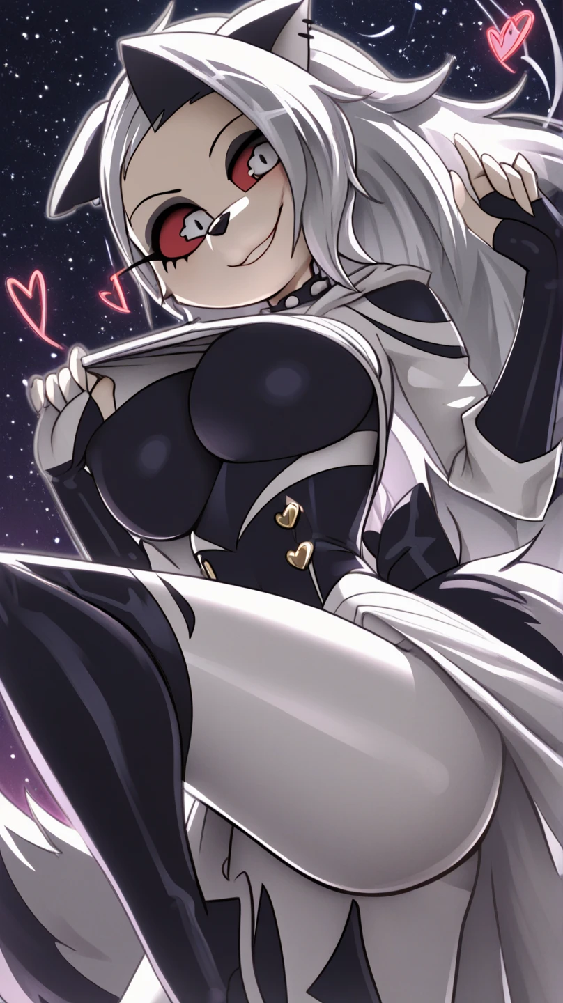 1 girl,(absurdres, 8k, 4k, masterpiece), sexy, naked,round breasts, horny, happy, cute, strip tease club, cute, ((white short hair)), smile,Anatomy 1:1, spider eyes, cute tits, blushing, looking at viewer, hearts in eyes, sex, cum dripping from mouth, closeup, looking up on viewer, detailed face, ((misty, pink heart eyes, steamy)), sitting on viewer, wide open mouth, sexy big ass and thighs, black eye visor, long thin tail, pale robotic body