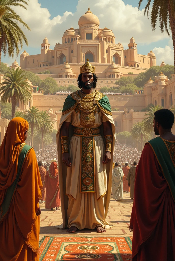 Create a YouTube channel art on the theme of off white colour and contain in picture king and people in the city of bagdad in 1300 bc in chanel art type 