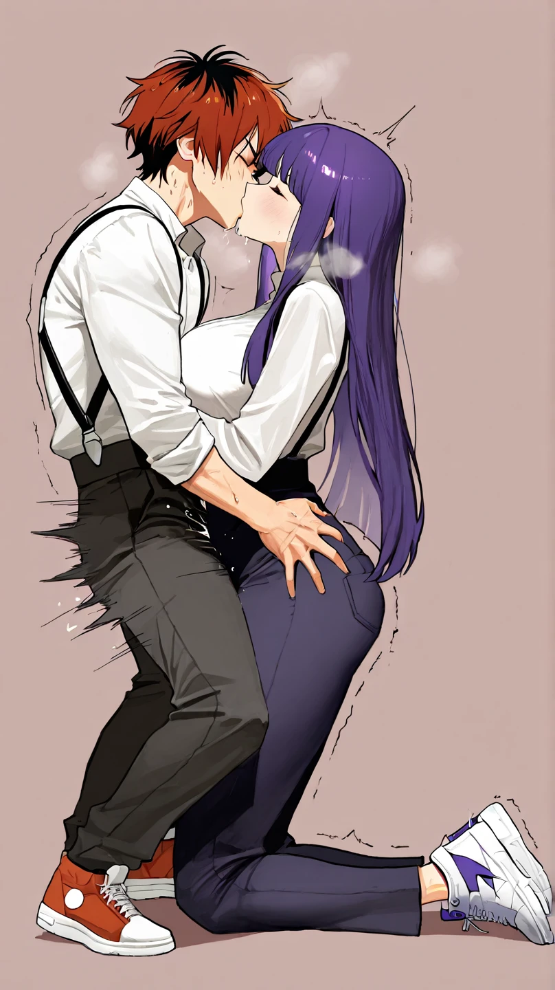 beautyfull vampire woman, milf, wavy black hair, white dress, delicate, doggystyle sex, standing, huging