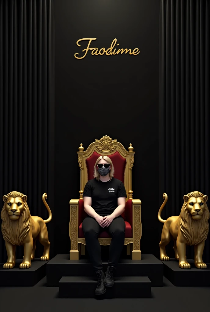 Create a realistic full body image where a woman wearing white luxury suit with black shirt and sitting on king size chair with crown 👑, she's holding a 🍷 wine glass in her hand, there is smoke in background a shadow. In background the name "Bebo" bold and glowing, showing in bold reflection in shadows.