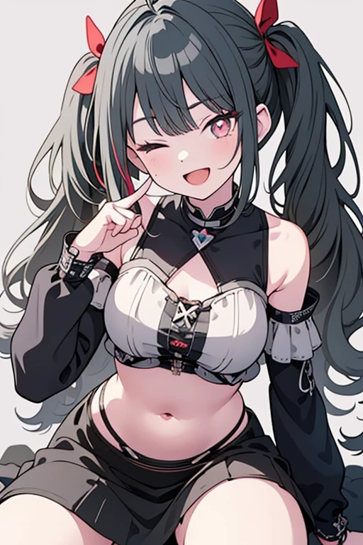 1girl,solo,huge breasts,black hair,kashino, <lora:KashinoV2:0.9>,white bikini, <lora:Internet Yamero-UP:1>,internet yamero, smile, open mouth, finger raised, ^ ^, closed eyes, simple background,