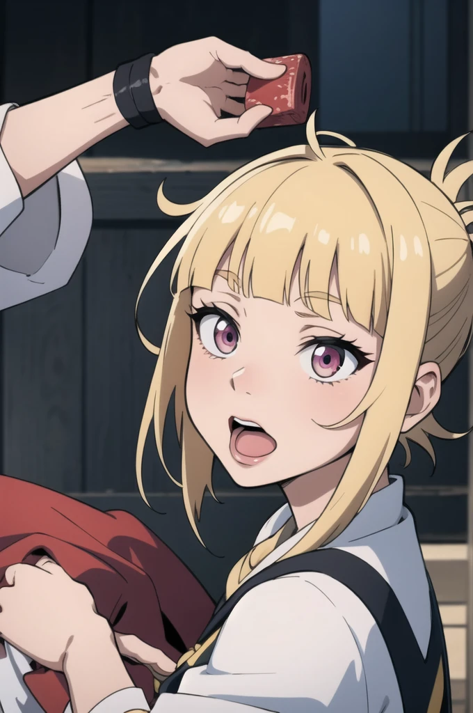 masterpiece, best quality, highres, hmmisaki, long hair, large breasts, tokiwadai school uniform, smile, (Small, short size penis:1.2), hetero, 1boy, (fellatio,blowjob,deep throat:1.3),oral, solo focus, (pov:1.2), ((CumShot, Cum in Mouth)), from side, (CreamPie:1.3),deepthroat / cum / hands on another's head / pov hands / head grab