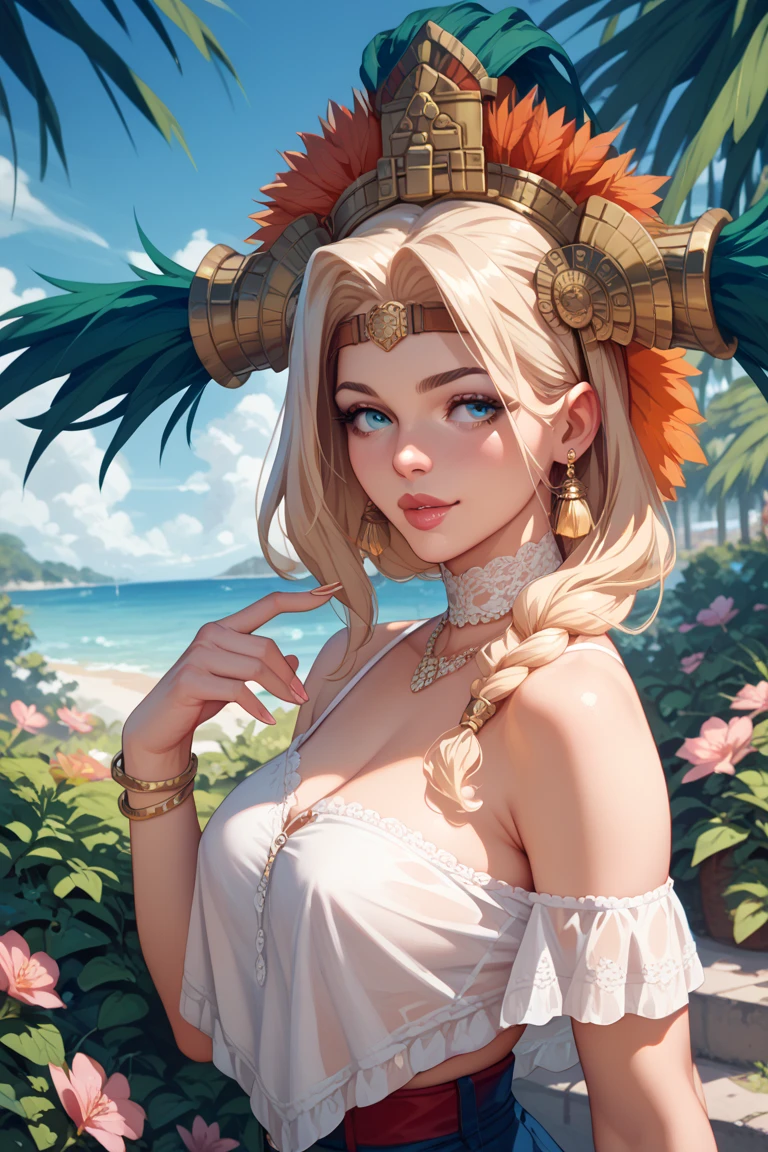 ((Masterpiece, best quality,edgQuality,bimbo,glossy)),
edgcononuts, woman wearing a tropical dress made of coconuts ,wearing edgcononuts
 <lora:edgTropicalCoconut:1>