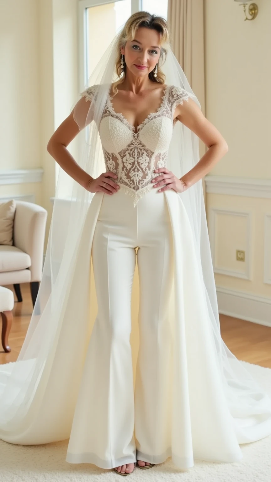 Miss universe, white long kebaya brookat dress, at miss universe stage, wear crown, elegant, beautiful, huge boobs, slim, don't smile. Sharp eyes, cool.