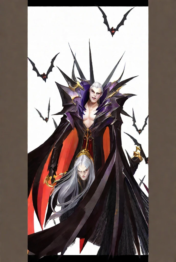 Homen vampiro cavaleiro de pele marrom com olhos amarelos e lady vampira em uma chuva de sangue Dark fantasy Dark lighting 8k
