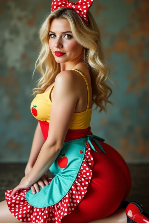 Lili Reinhart dressed in red and yellow garter belt and smiling sexy