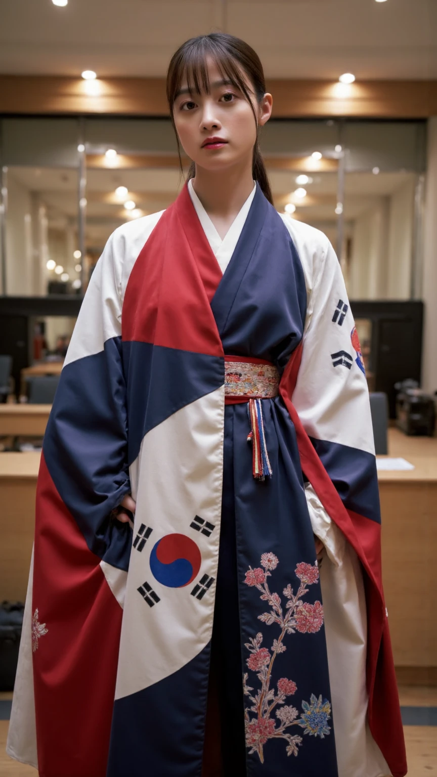 A Korean woman steps on the Japanese flag