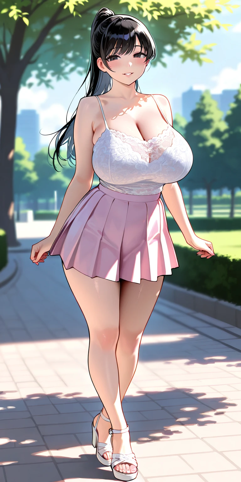 woman, ((Masterpiece, best quality)), full body view, perfect anatomy, perfect body, sexy, bursting huge breasts, detailed skin, Komi Shouko as a nurse, white nurse clothes, highly detailed, cinematic lighting, ultra realistic, blush, looking at viewer, komi, komi shouko, purple hair, long hair, portrait, outdoor, snow, cleavage, large breasts, wide hips, full body view, tall, skirt, miniskirt, microskirt, pleated skirt, thighs,
