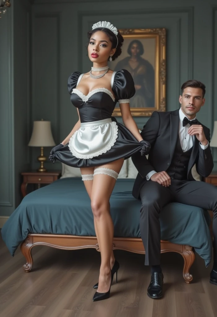 Isabela Merced in a vail in a black leather wedding dress with black gloves getting married to a girl in a white wedding dress, tiara, (big breasts:1.5), sexy stockings, (pumps with high heels), smiling, Real Life, full bodyshot, Ultra Realistic, Photorealism, Photography, 8K UHD, Photo, HDR, Complex and Elegant, Highly Detailed, Sharp Focus, Stunning, Beautiful, Gorgeous), (Masterpiece: 1.2, Best Quality 1:1, Ultra Detail: 1.2, Best Shadows, 8k: 1.1), (beautiful detailed face), high contrast, (perfect lighting: 1.2), (cinematic light)), colorful, hyper-detail, dramatic light, intricate detail, photograph by arny freytag