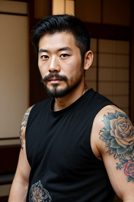 close up of an orgasm face of 38 years old Japanese former rugby player man short beard short hair stocky chubby thick strong orgasm pleasure
