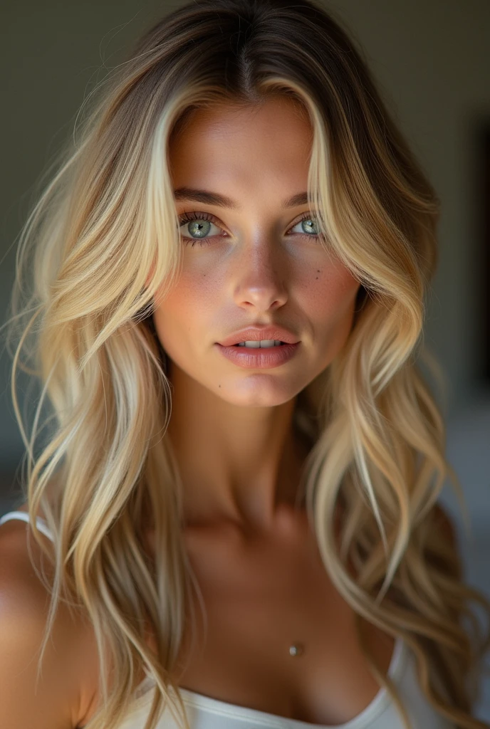 aux yeux bleus, dans une chambre d'hôtel, blondes cheveux longs, Portrait Sophie Mudd, Portrait de Corinna Kopf, cheveux blonds et grands yeux, Selfie d'une jeune femme, sans maquillage, maquillage naturel, Regarder directement dans la caméra, Visage avec Artgram, maquillage subtil, Superbe photo de tout le corps, dans la pièce, grand , blond au bord de la plage photo réel pour profil instagram
