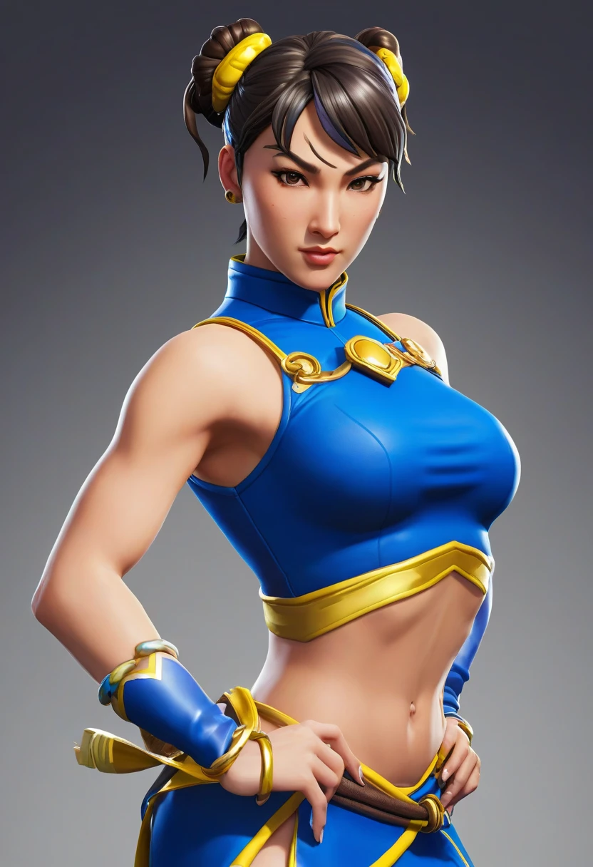((best quality)), ((master part)), ((Realistic)) and ultra-detailed photograph of a girl with gothic colors. Chun- li, ((Chun- li)), Vestido em (micro-fio dental preto pequeno, black micro-bikini:motivo da estrela ) , ((Beautiful and Aesthetic)), abdominais corporais em forma muscular, sexy, Peitos Inferiores, hot, (Fundo gradiente creme)