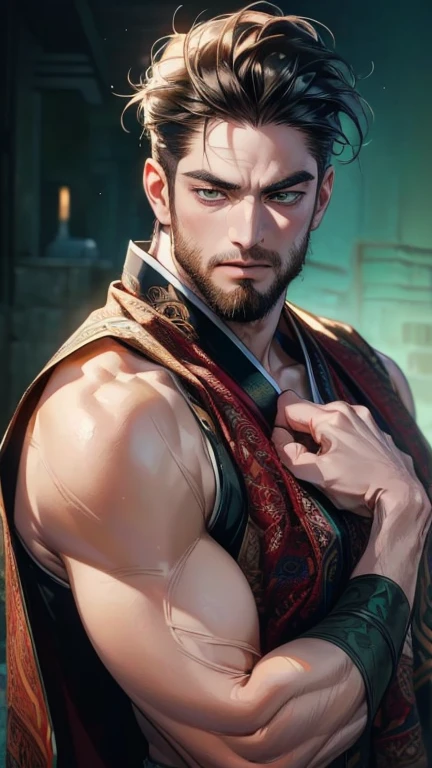 ((((Genghis Khan)))),man:1.5,1 man,(((1man))),((mature man)),
(((male gender:1.5,male focus))),
(((large black hair, black hair))),((((Mongolian style mustache)))),(((lustrous skin:1.5,bright skin: 1.5,skin tanned,shiny skin,very shiny skin,shiny body,illuminated skin))),(((brown_eyes:1.2))),intricate eyes,beautiful detailed eyes,symmetrical eyes,((man chest)),(((detailed face))),
(striking fear with his appearance:1.3), donning formidable Mongolian battle armor, battle-hardened expression, commanding presence, intimidating atmosphere, capturing the essence of the conqueror's might,(((Asian))),((bulge in pants)),((red clothes theme,intricate outfit,intricate clothes)),
(dynamic pose:1.0),solo focus,((evil smile,evil look)),(centered,scale to fit dimensions,Rule of thirds),
((ash desert, land of nothingness, a lifeless desert land, there are ruins, gold)),scenery:1.25,((intricate scenery)),
(Glossy mongolian ornaments),highres,sharp focus,(ultra detailed,extremely detailed),(photorealistic artwork:1.37),(extremely detailed CG unity 8k wallpaper),(((vibrant colors,vibrant theme))),(intricate),(masterpiece),(best quality),artistic photography,(photography taken by sldr),(intricate background),perfect rendered face,perfect face details,realistic face,photo realistic,((intricate detail)),(((realism))),