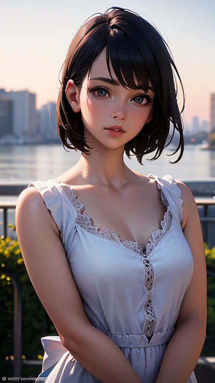 (8k, RAW photo, best quality, masterpiece:1.2), (realistic, photo-realistic:1.37), professional lighting, photon mapping, radiosity, Korean Doll, park, white summer dress