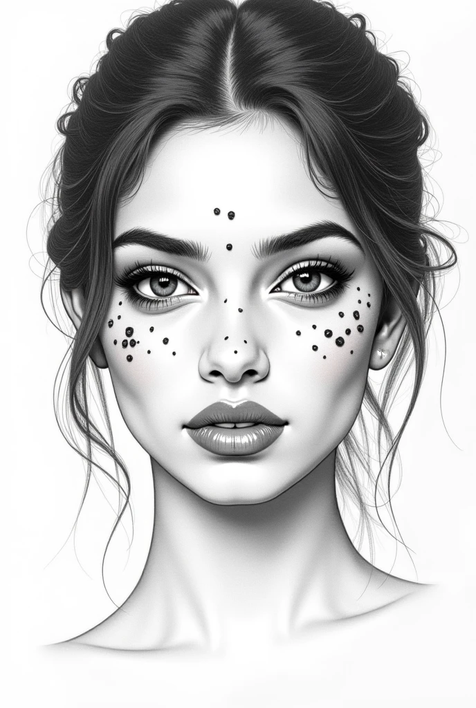 description notebook of a hyperrealistic female character, beautiful extremely pretty woman with nose piercing