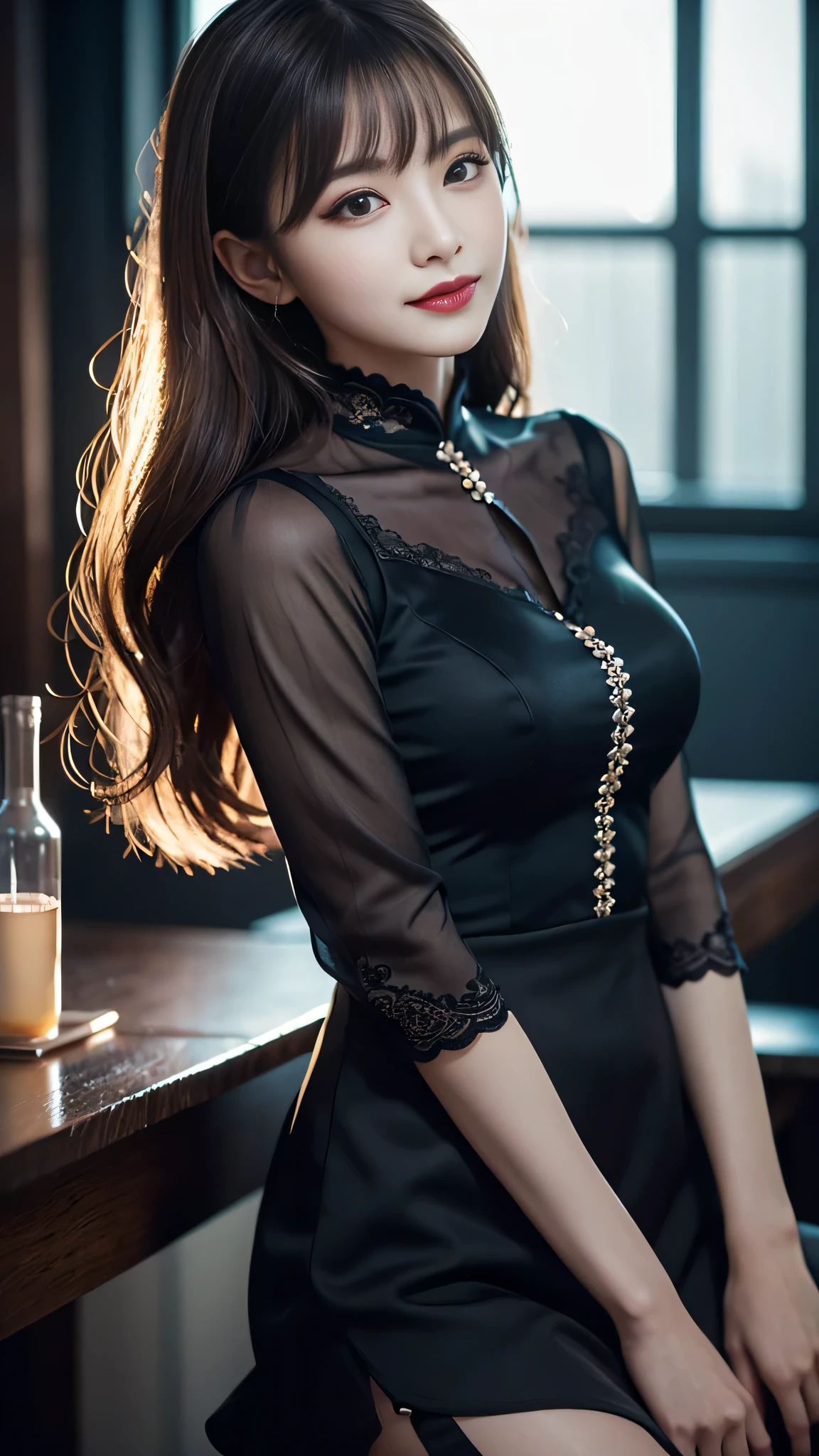 2girls、best quality、ultra-detailed、4k、Japanese、Seductive beauty、seductive adult woman、Pretty Woman、cool girl、Villainess、Brainwashed、brainwash、Fallen into evil、smirk、Evil look、Wicked Smile、evil、Brown hair、wavy hair、swept bangs、dark makeup、dark makeup、piercing eyes、hollow eyes,half-closed eyes、Hollow Eyes、Purple Eyeshadow、black lipstick、black lipglos、suit、Jacket、blouse、Black Ribbon、Long tight skirt、slit、Beautiful feet、night、Eerie Citadel、Are standing、