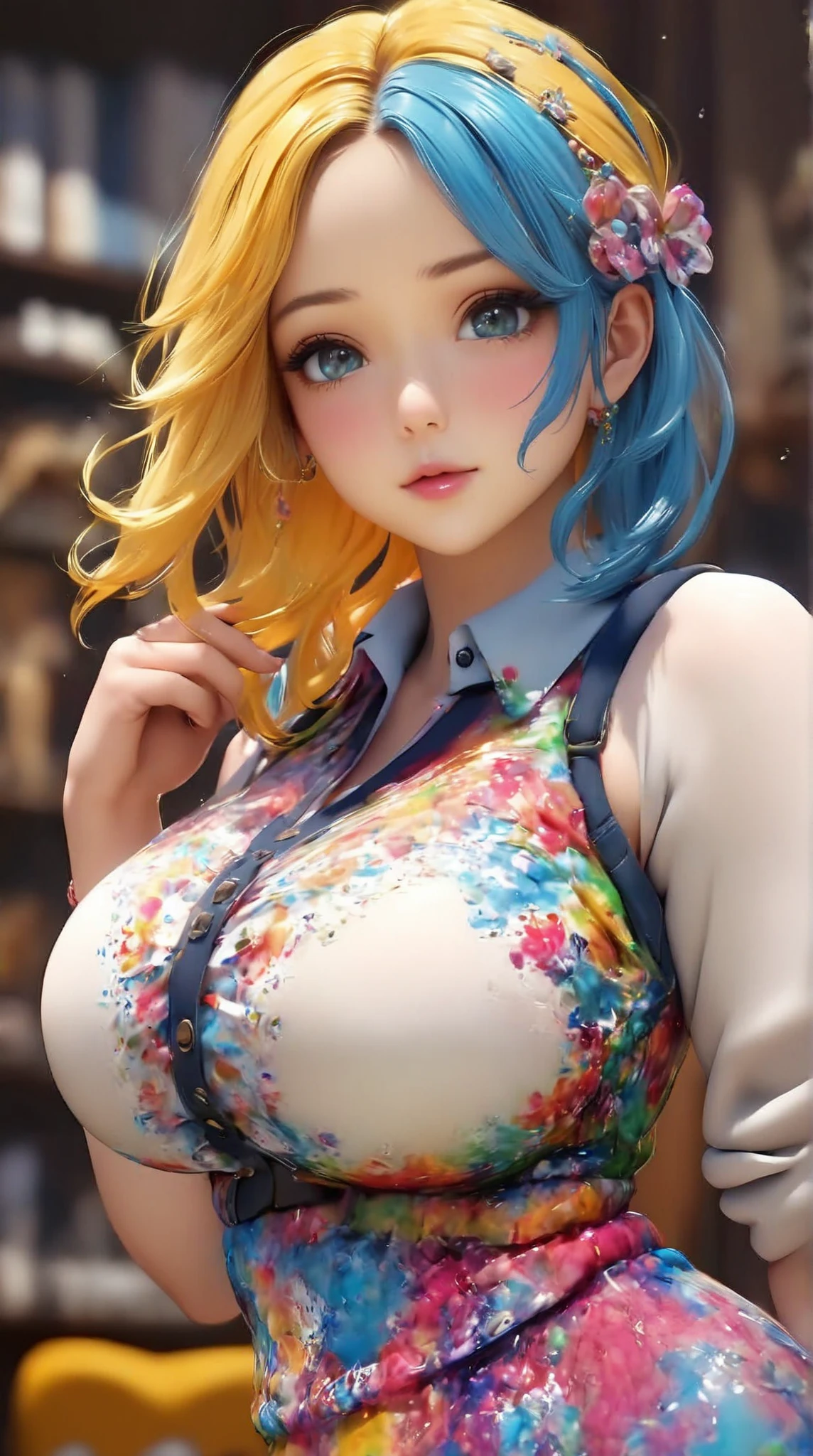 (ultra realistic,32k, masterpiece:1.1),(high detailed skin:1.1), 8k uhd, dslr, high quality, (thick\lips\),
aakaede,two-tone hair,side ponytail,sidelocks,hair scrunchie,gyaru,earrings,necklace,breasts,,red bowtie,collared shirt,pink shirt,long sleeves,bracelet,blue skirt,, , (huge breast:1.2),
(looking at viewer, Bend forward:1.1),
,(bioluminiscent:1.1), blank background