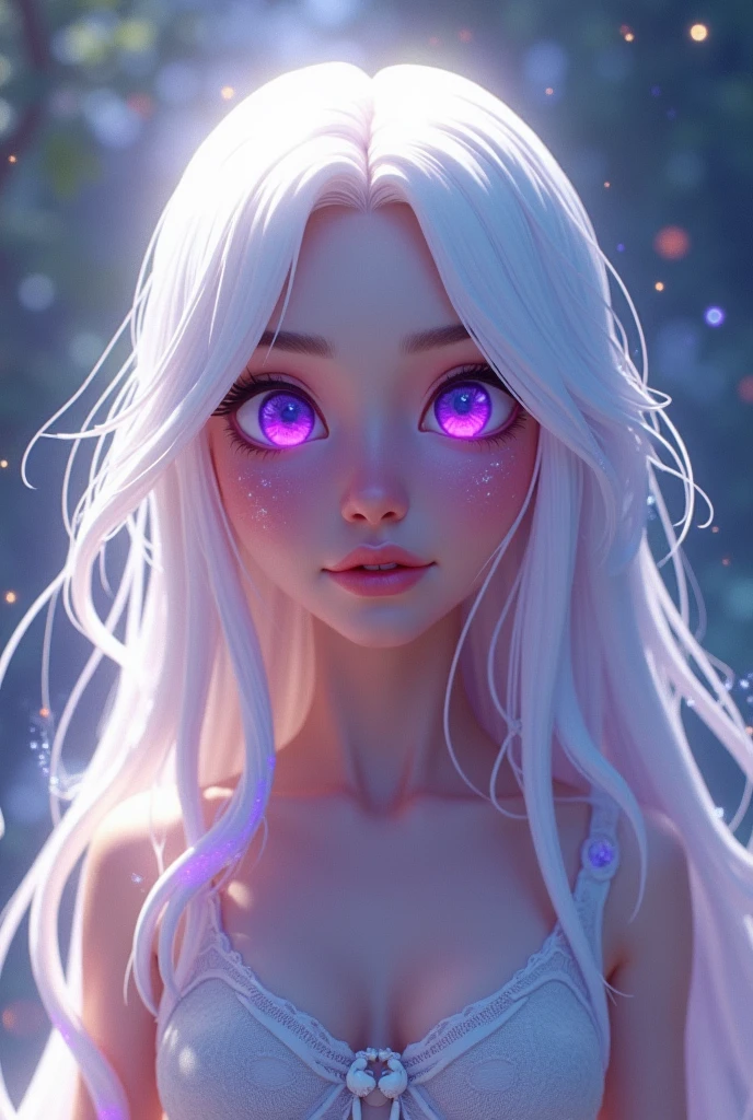 An animated version of a woman with purple eyes and white hair - SeaArt AI
