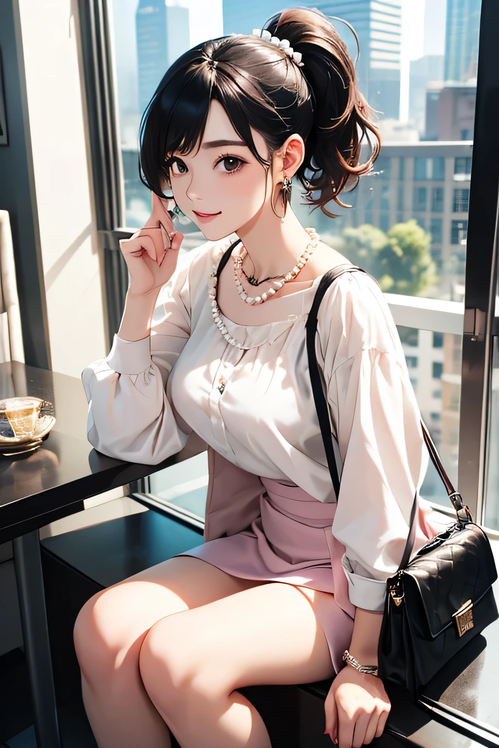 しゃがむMannequin1人(Beautuful Women Mannequin is 30 years old Mannequinの身長は165cmです. Mannequinの色'my face is white. Mannequinの色 body is pure white Mannequin has black hair(neck length straight hair bangss) Mannequin has a thin and long face Mannequinの色'lips are light pink. Mannequin'Eye color is black Mannequinはシャツを着ています)