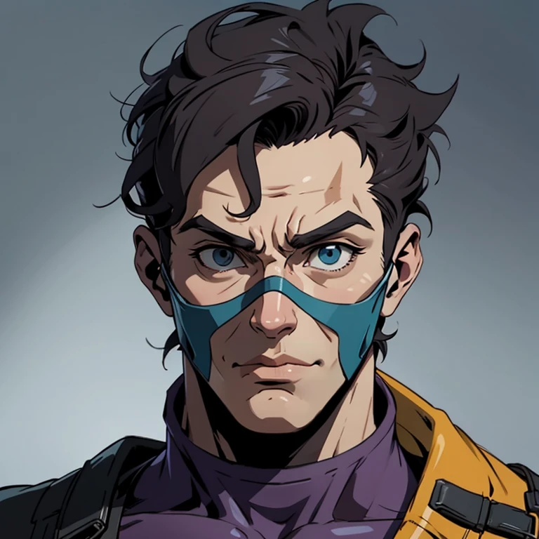 adult man, Short black hair, blue eyes, angry, the Punisher, Masterpiece, highly quality