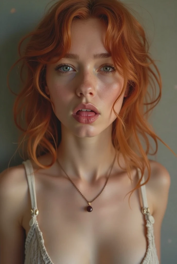 a red-haired girl with fair skin and freckles, long curly light orange hair, emerald green eyes with a sarcastic expression, gorgeous body, with beautiful and big breasts, all naked, highly detailed and expressive face, (best qualityer,4K,8k,high resolution,work of art:1.2),ultra detali,(realisitic,photorealisitic,photo-realisitic:1.37),portraite,conceptual artwork,dramatic lighting,bright coloured,details Intricate, (Avoid deformed and poorly designed eyes)