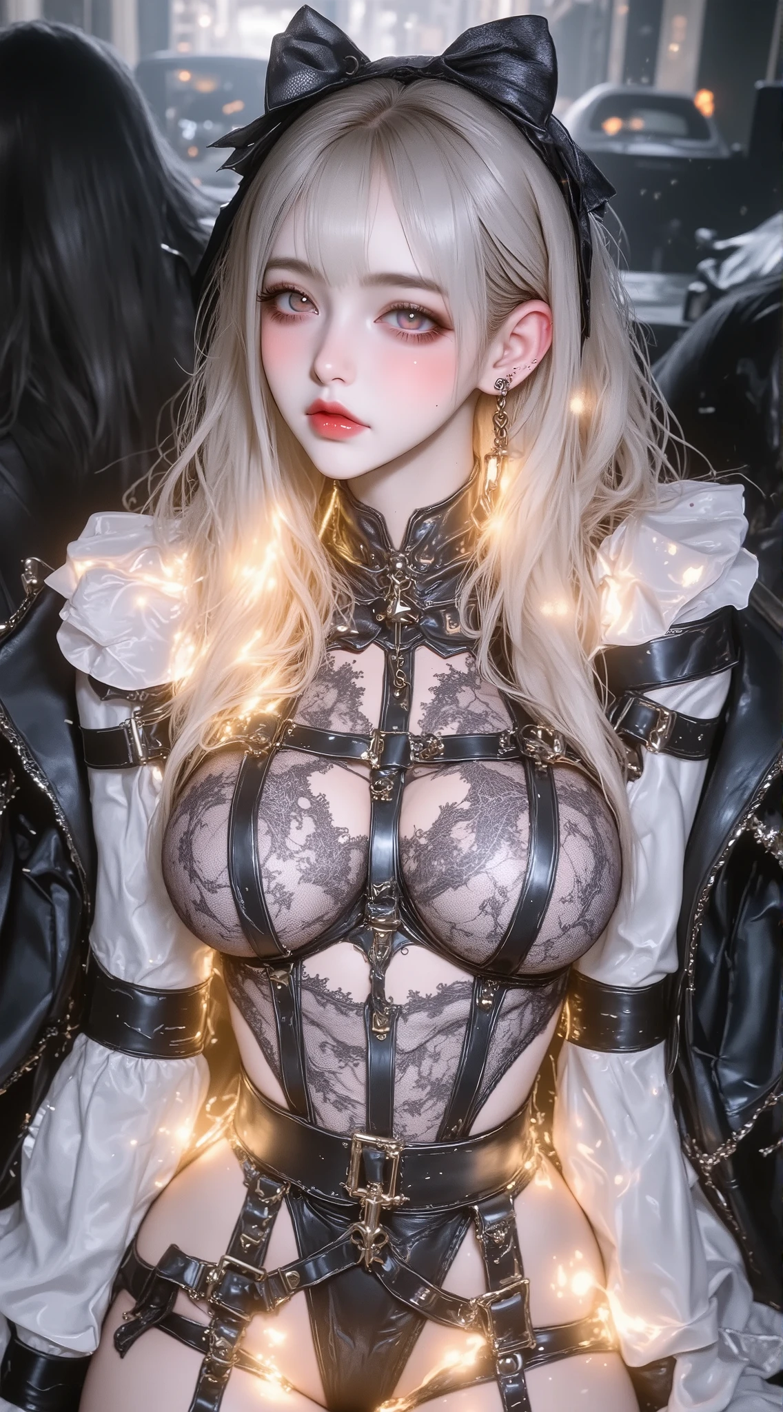 (realism), (blonde hair:1.3, beauty eyes:1.2), glowing eyes, (low cut bra:1.2, thong :1.1), heavy breasted, (parted lips:1.1, blush:1.05), (night:1.1, flowers), (sun:1.05, sunlight), romantic, 3d render, best quality, (masterpiece),