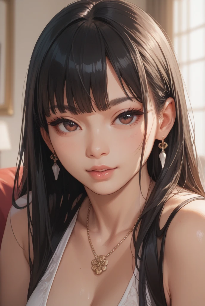 masterpiece, best quality, 1girl, <lora:edgIndonesianDollLikeness:0.7> edgIndo_woman,edgIndo_face,edgIndo_body, raytracing, bloom, v-shaped eyebrows, satin dress, cut bangs, blunt bangs, veins, sleeves past fingers, dark background, shadow,