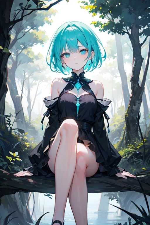 (Masterpiece, Best quality, Ultra-detailed, Best Illustration:1.4), 1girll, (Slime girl:1.4), (Transparent:1.3), (See-through:1.4),Sitting, ,No clothing,(refractions,Reflection:1.7) , transparent face, Transparent body, Transparent skin, sunshine day,water blue,Spring water background