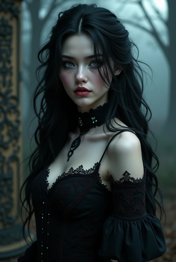 realistic painting...gothic young woman...