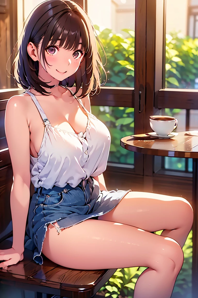 highest quality、High resolution、one person、Japanese women、adult、Age 25、sexy、Big Breasts、Bob Hair、((Taking a bath))、((Completely naked))、With legs apart、A shy smile、