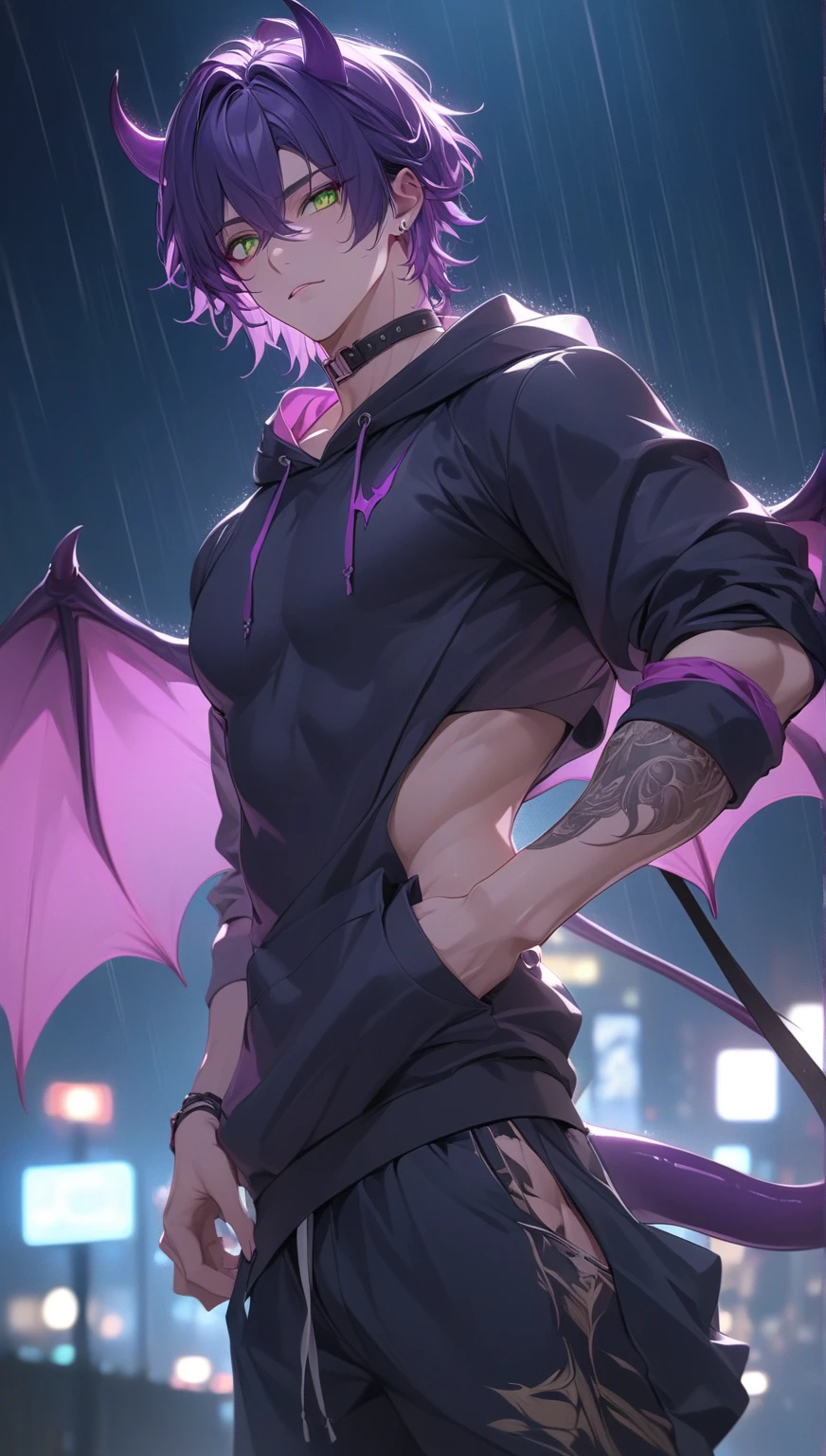 (8k,uploadsrrealista uploads Maximum quality;1.4) (1 young boy) Super handsome king of the underworld (lifelike face) (Short hair pink hair) slenderbody Hairy and macho muscular man Black and pink aristocratic costume with big pink eyes pink decoration Fangs peeking out of the mouth Pointed claws a seductive gaze Beautiful expression A hyper-realistic (King of the Underworld) appealing (real looking skin) super high resolution high détail Black and pink luxury pants Pink aura emanating from the body effect pink coat